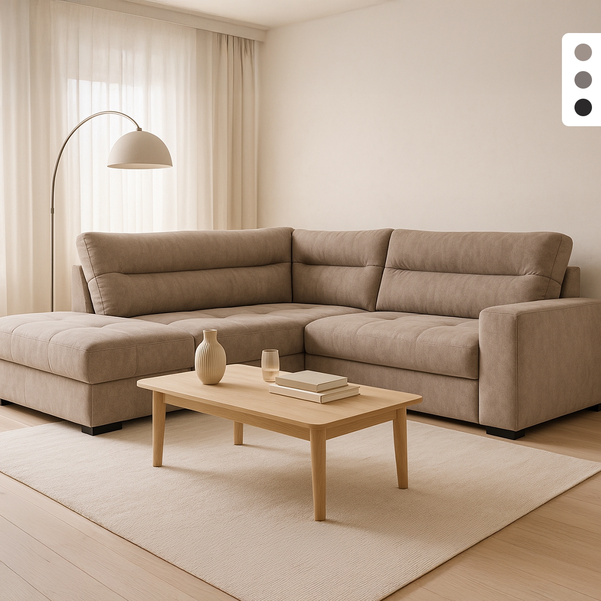 Canapé d'angle 3 places moderne en tissu avec méridienne à gauche Mello Promotion