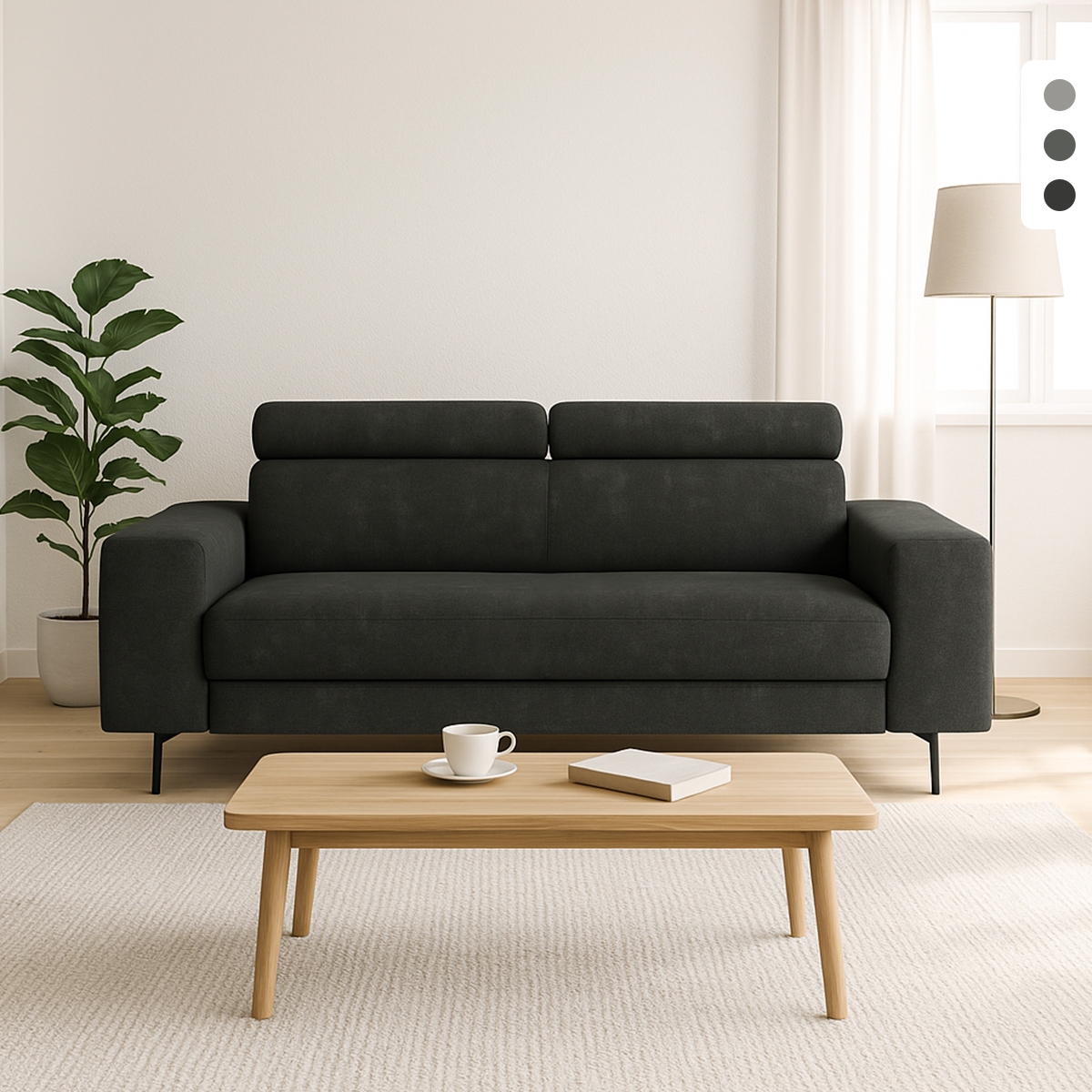 Canapé 3 places design moderne avec appui-tête réglable Rouna