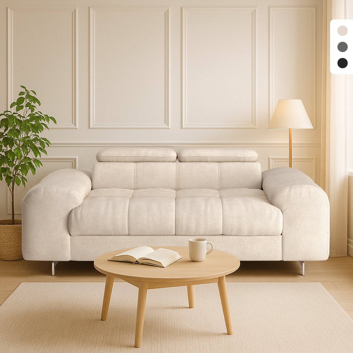 Canapé moderne 2 places en tissu avec appuie-tête réglable Kuran