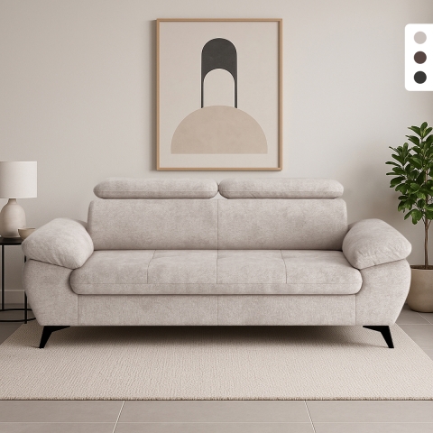 Canapé 3 places moderne design avec appuie-tête réglable Kira Promotion