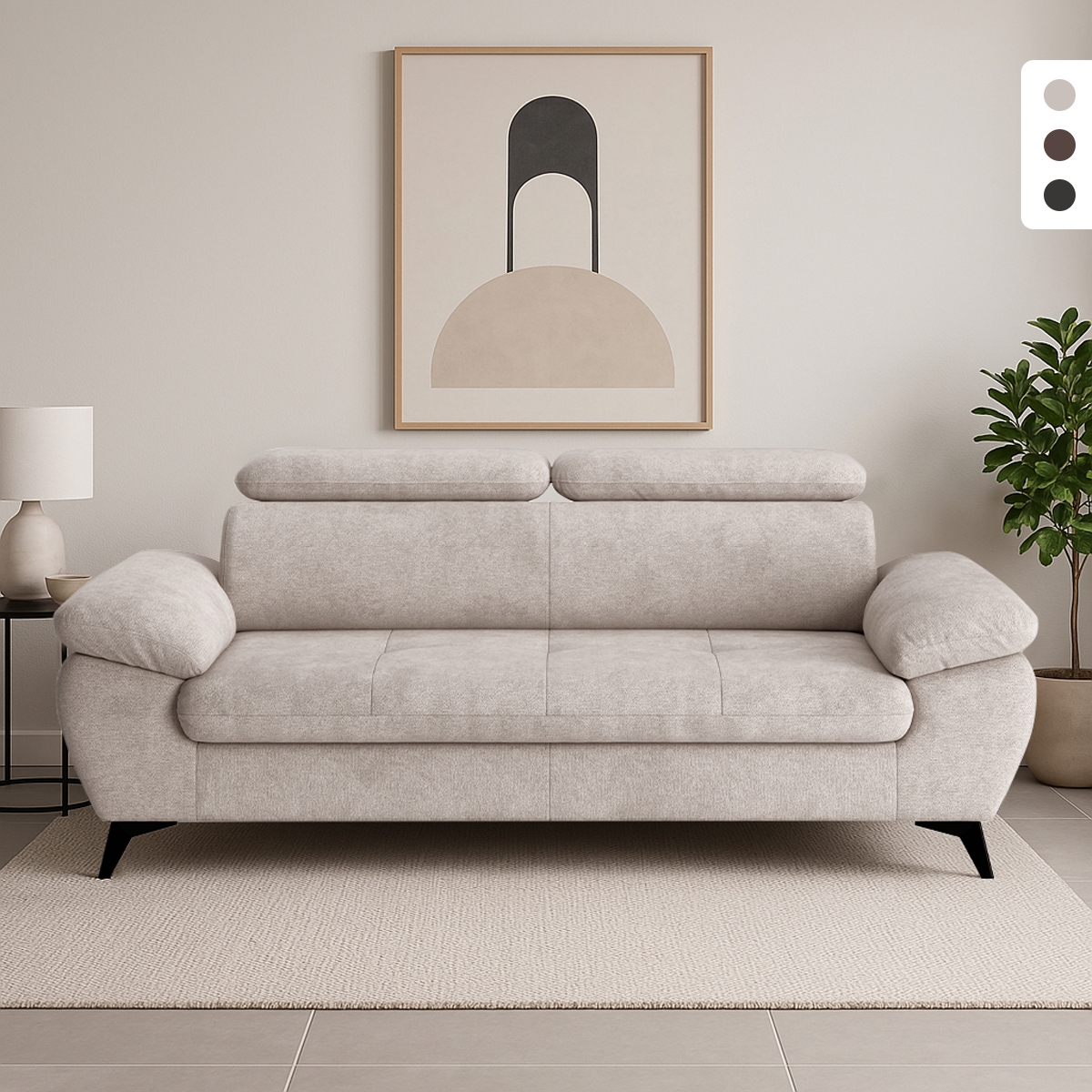 Canapé 3 places moderne design avec appuie-tête réglable Kira