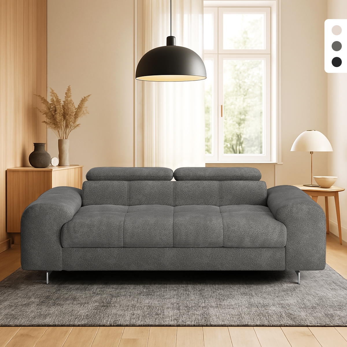 Canapé 3 places design moderne avec appuie-tête réglable Felon