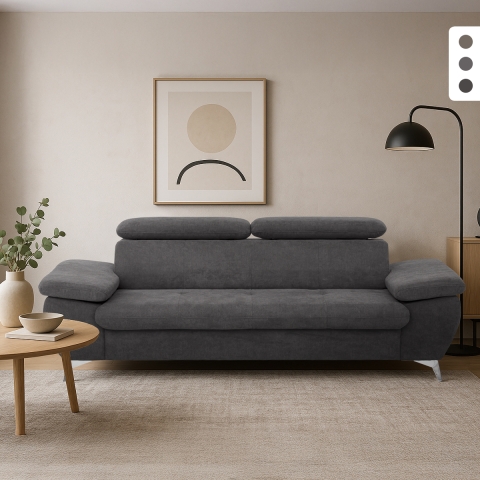 Canapé moderne 3 places en tissu avec dossier et accoudoirs réglables Zana Promotion