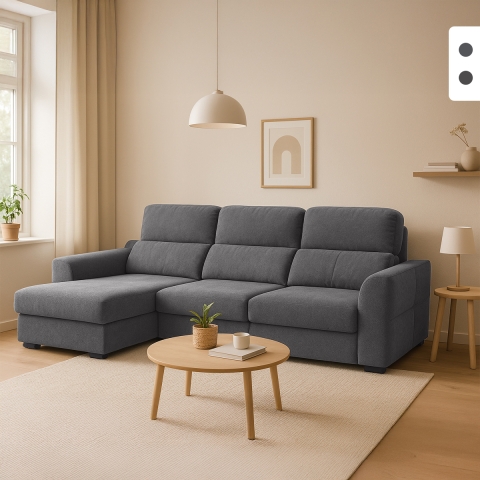 Canapé d'angle extensible avec rangement côté gauche 3 places en chenille Sira Promotion