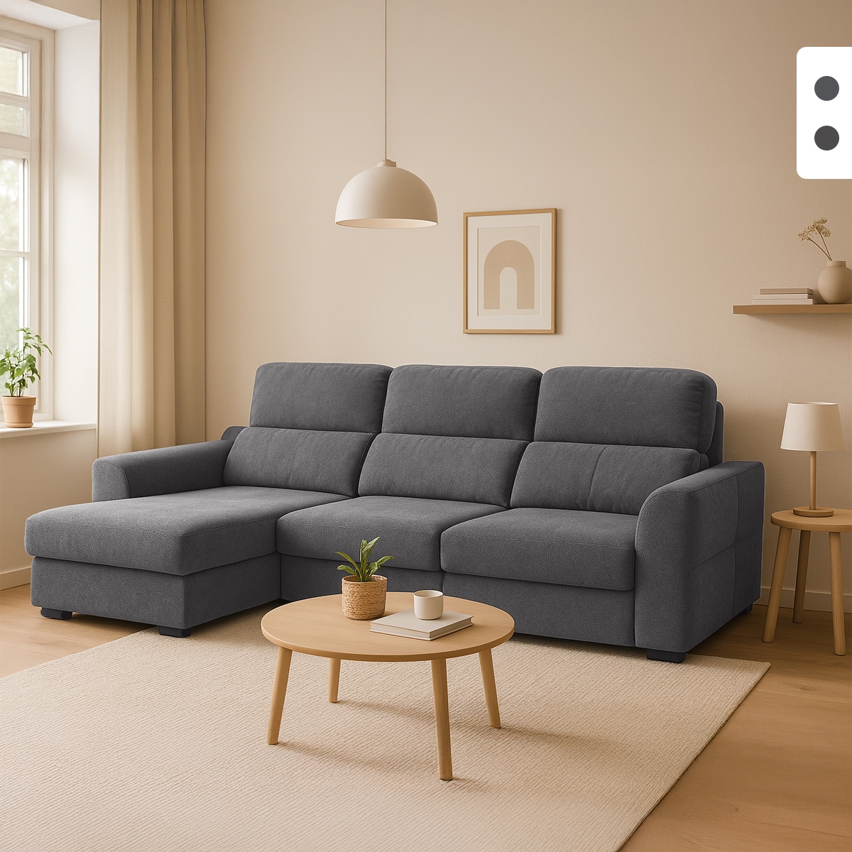 Canapé d'angle extensible avec rangement côté gauche 3 places en chenille Sira