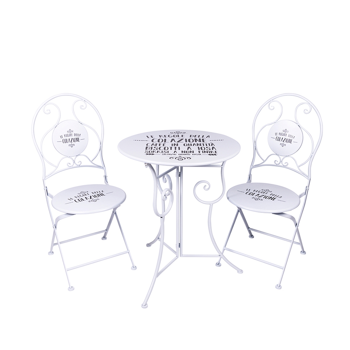 Ensemble table blanche avec 2 chaises pliantes d'extérieur Le Regole della Colazione