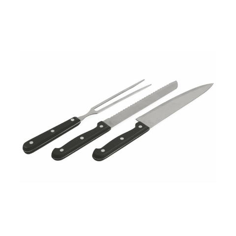 Set de 3 ustensiles pour barbecue 2 couteaux fourchette en acier inox Grivka Promotion