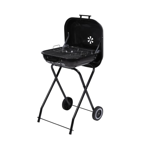 Barbecue au charbon de bois avec roues et couvercle 49x83x47cm Toska Promotion