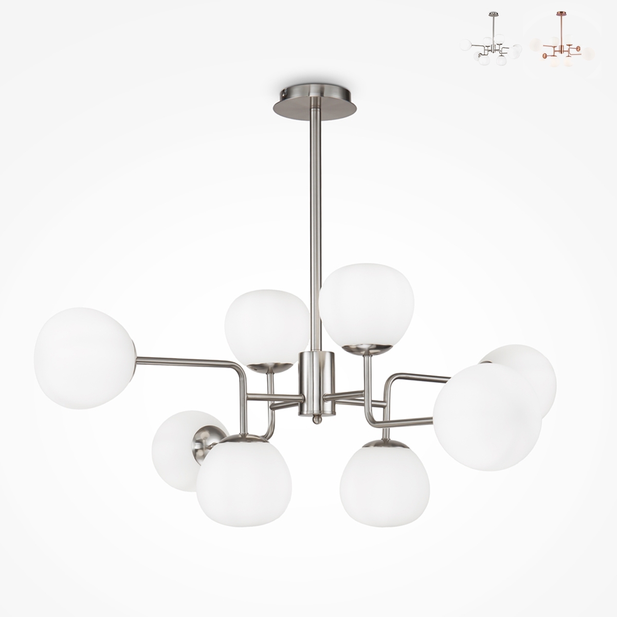 Suspension moderne pour salon 8 sphères en verre blanc Erich Maytoni Vente Suspension moderne pour salon 8 sphères en verre blanc Erich Maytoni Vente