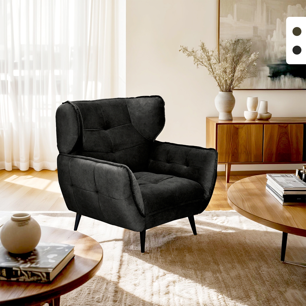 Fauteuil relax salon design moderne en velours capitonné Lunna