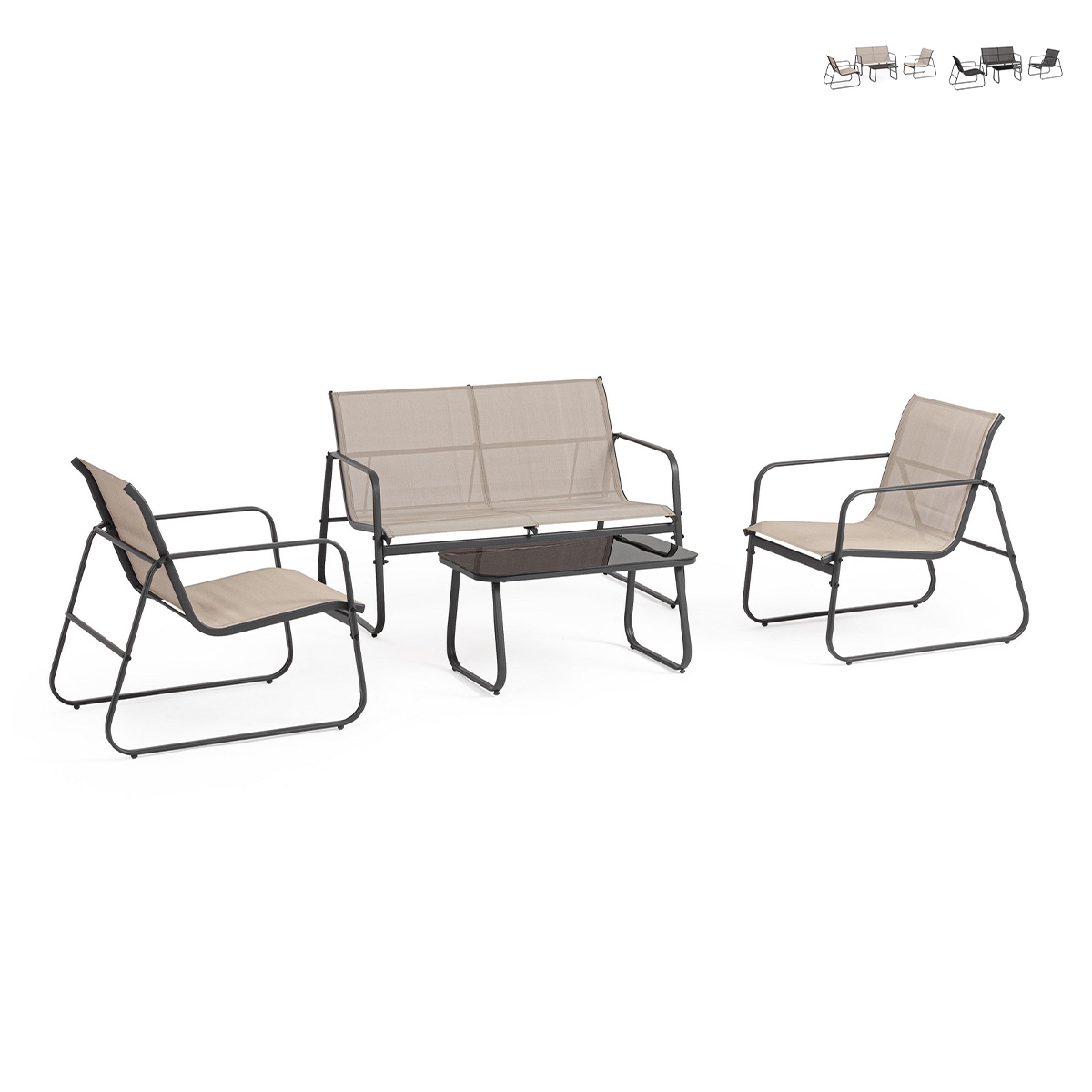 Salon de jardin moderne canapé 2 fauteuils table basse Bizzotto Gonzalo