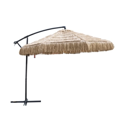 Parasol de jardin 3m à bras latéral effet rotin Kiso Plus Promotion