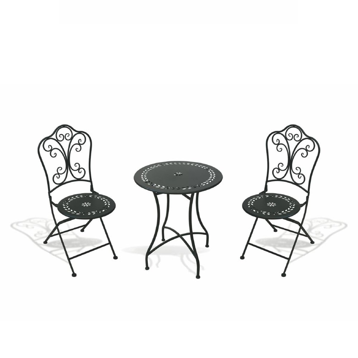 Ensemble table 2 chaises pliantes d'extérieur en fer noir Provence Breakfast Promotion Ensemble table 2 chaises pliantes d'extérieur en fer noir Provence Breakfast Promotion