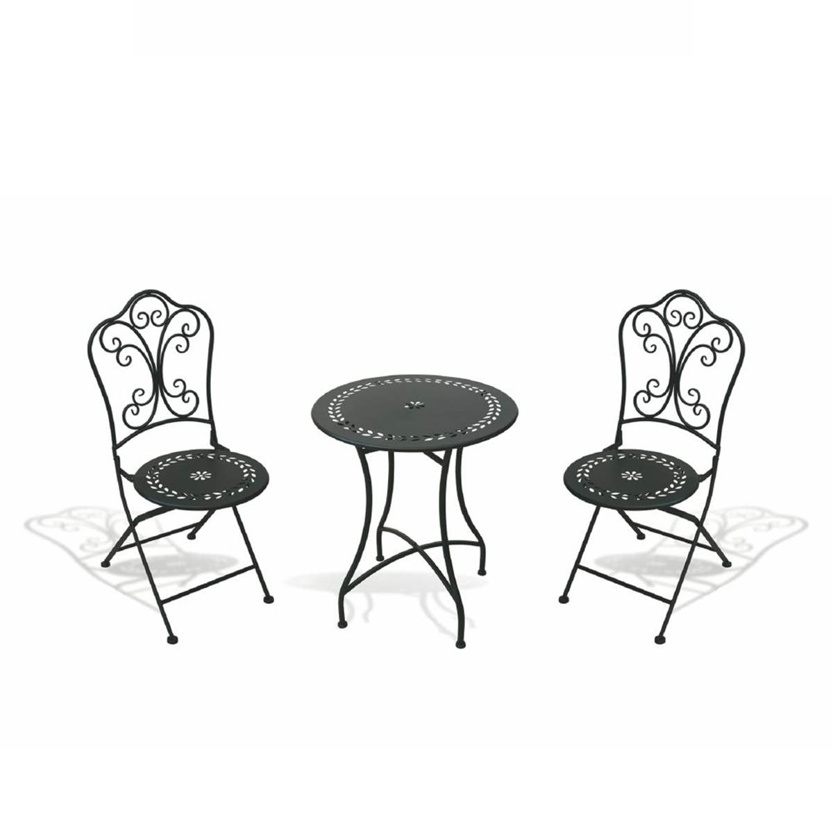 Ensemble table 2 chaises pliantes d'extérieur en fer noir Provence Breakfast