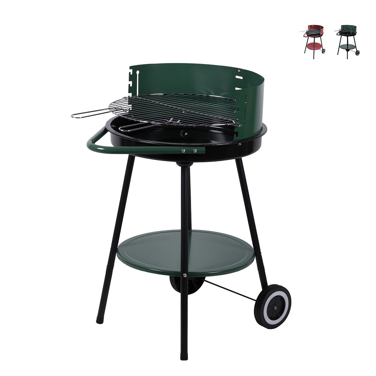 Barbecue au charbon de bois avec roues et grille ronde Ø 48 cm réglable Kivra Promotion Barbecue au charbon de bois avec roues et grille ronde Ø 48 cm réglable Kivra Promotion