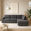 Canapé 3 places moderne avec méridienne à droite en tissu chenille Zafin Promotion