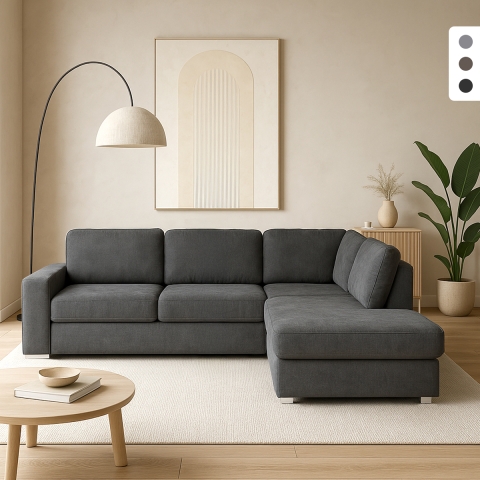 Canapé 3 places moderne avec méridienne à droite en tissu chenille Zafin Promotion