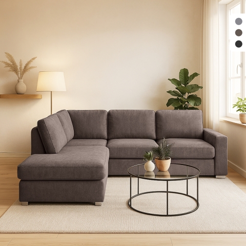 Canapé moderne 3 places avec méridienne à gauche en tissu chenille Kuvia Promotion