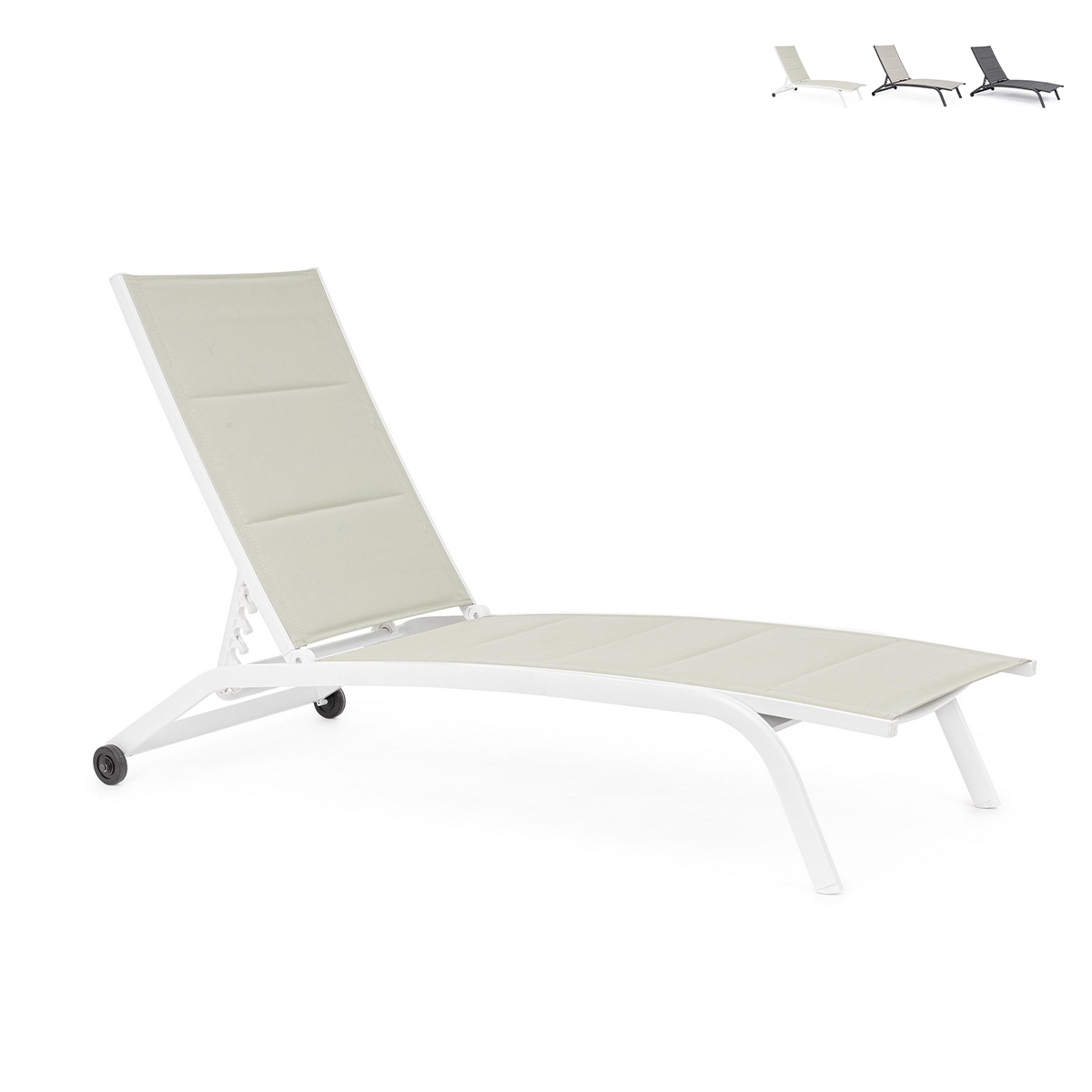 Chaise longue de jardin inclinable avec roues Cleopas Offre Chaise longue de jardin inclinable avec roues Cleopas Offre