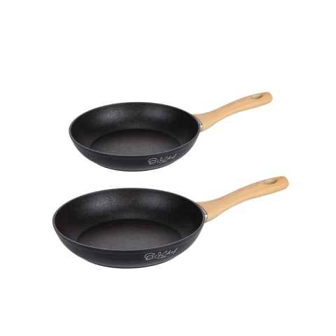 Ensemble de 2 poêles en aluminium antiadhésives noires avec manche en bois Fuji Promotion