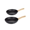 Ensemble de 2 poêles en aluminium antiadhésives noires avec manche en bois Fuji Promotion