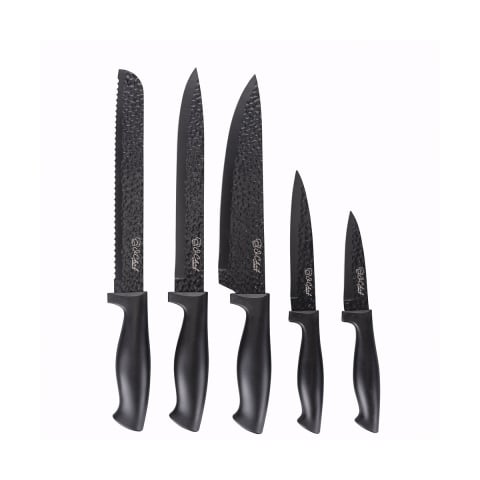 Bloc noir avec 5 couteaux en acier inoxydable effet martelé Piko Promotion