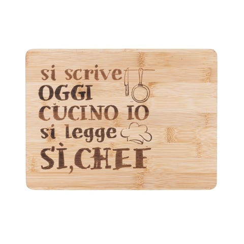 Planche à découper en bois 27x20 cm "Aujourd'hui, c'est moi qui cuisine, mais on dit Oui Chef" Promotion