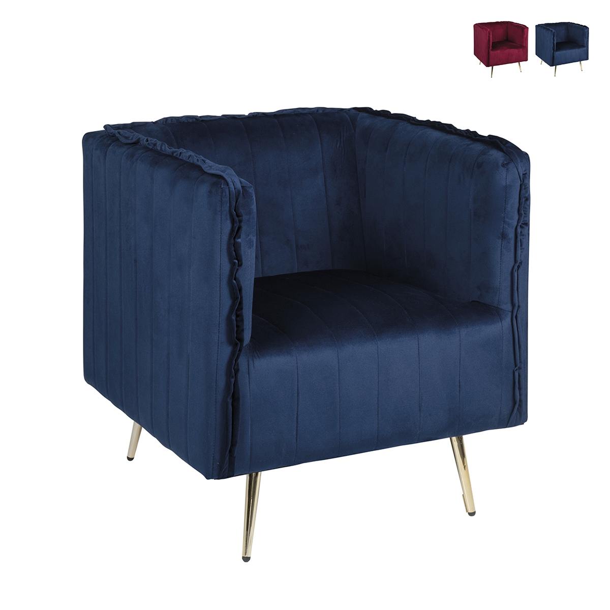 Fauteuil cabriolet en tissu effet velours vintage Ravira