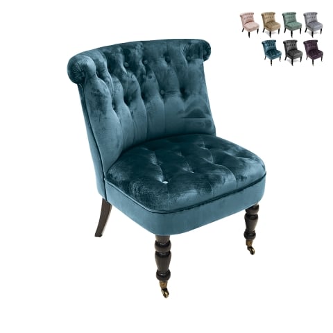 Fauteuil de salon style vintage effet velours avec 2 roulettes Vesta Promotion