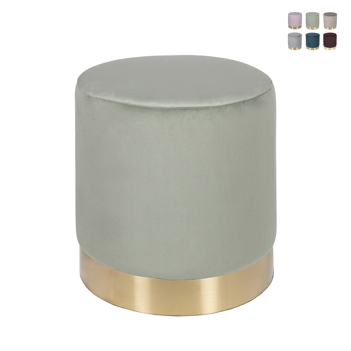 Pouf cylindrique design effet velours avec bande dorée Ostara