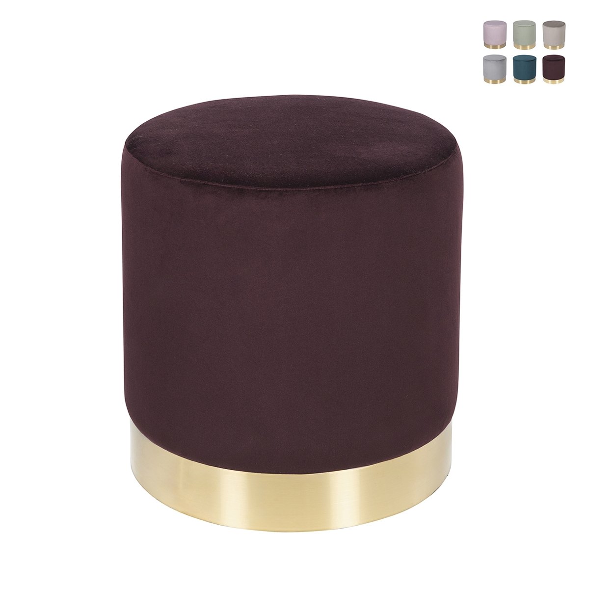 Pouf cylindrique design effet velours avec bande dorée Ostara Remises Pouf cylindrique design effet velours avec bande dorée Ostara Remises