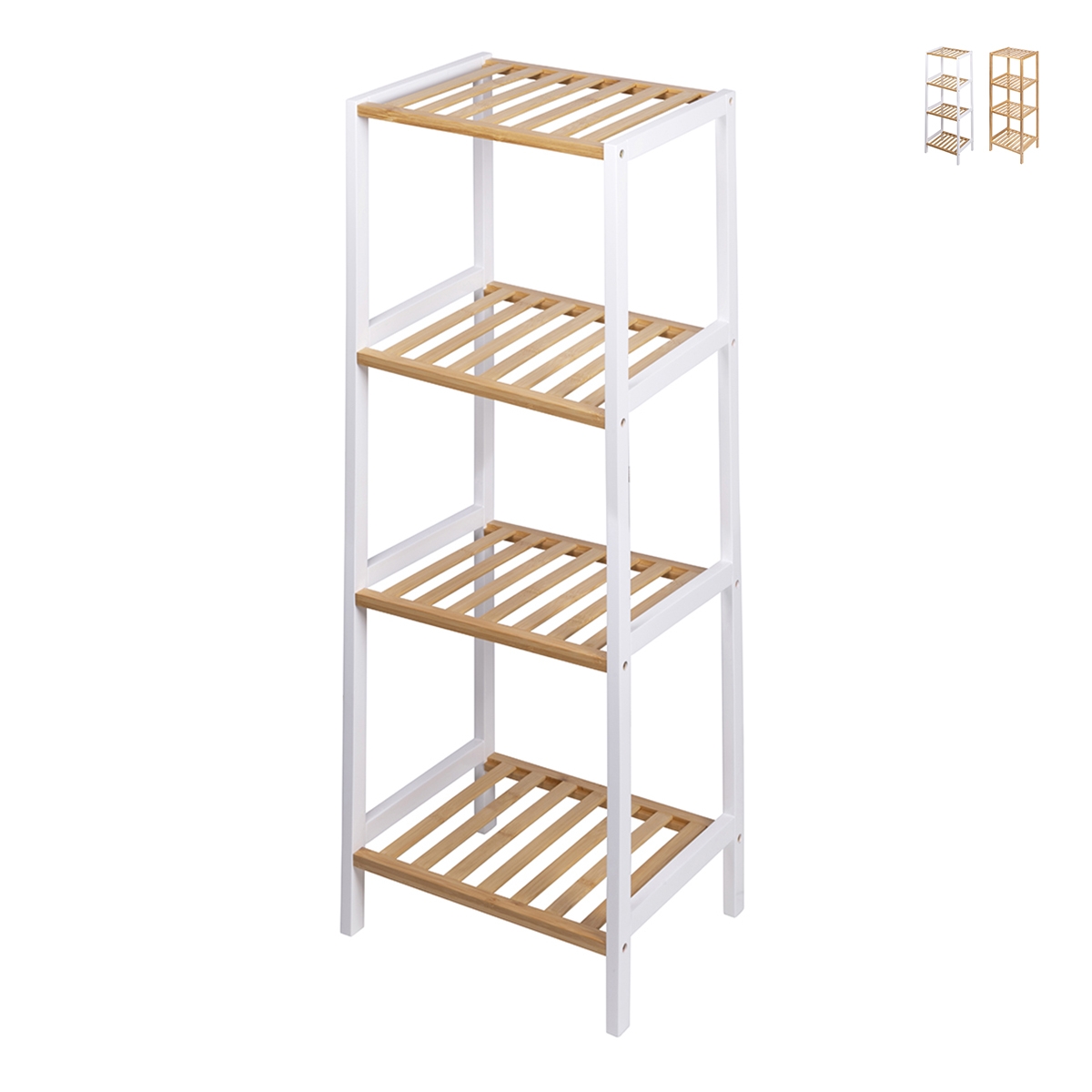 Meuble de salle de bain rangement 4 étagères en bambou et MDF Tavro
