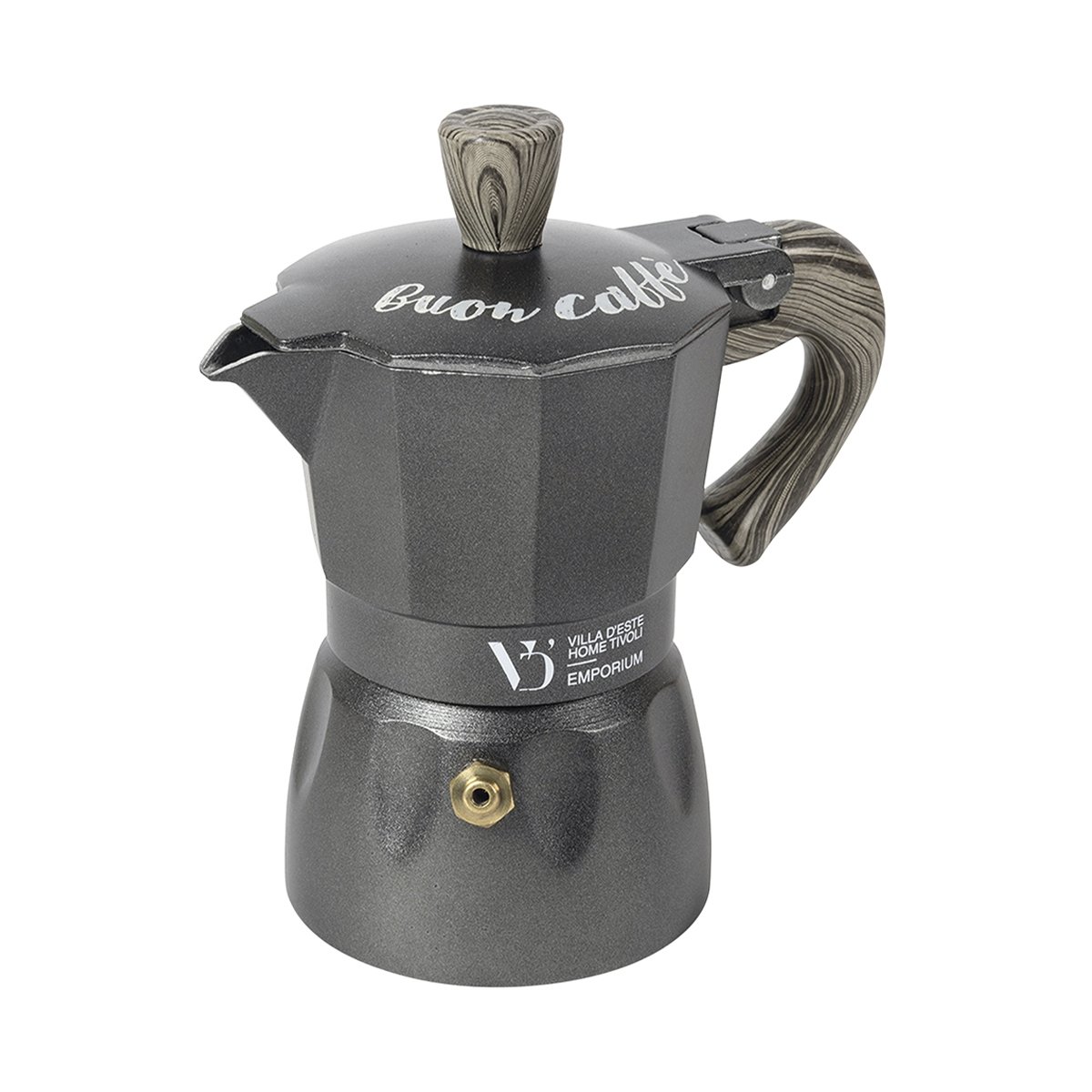 Cafetière moka 3 tasses en aluminium avec poignée effet bois Buon Caffè Promotion Cafetière moka 3 tasses en aluminium avec poignée effet bois Buon Caffè Promotion