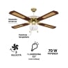 Ventilateur de plafond 4 pales avec lumière et fonction réversible 70W Windy Offre