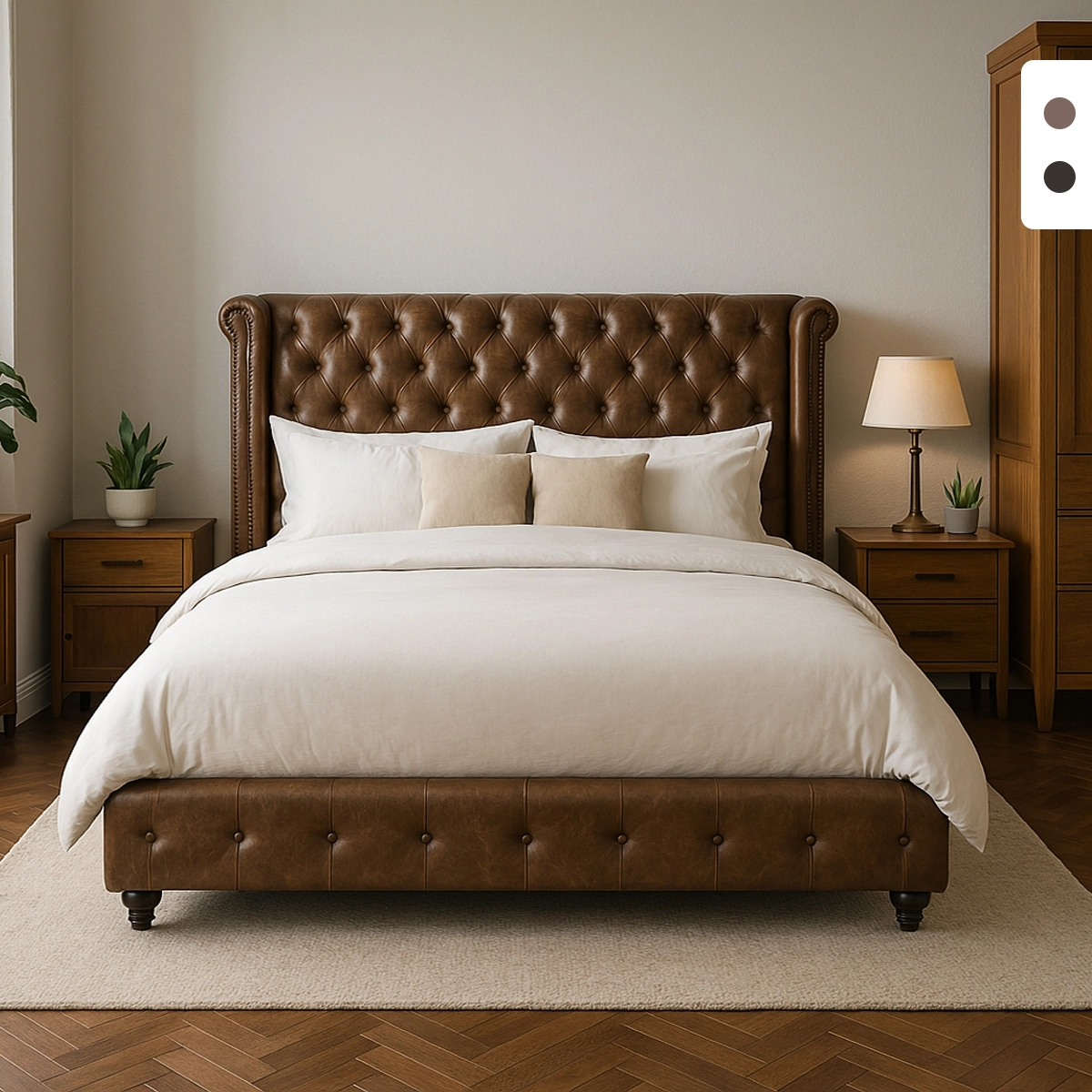 Lit double Chesterfield 160x190 cm en simili cuir Chur