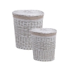 2 paniers à linge avec couvercle en bois et tissu Zeyra Promotion