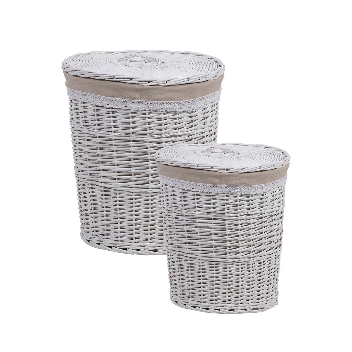 2 paniers à linge avec couvercle en bois et tissu Zeyra