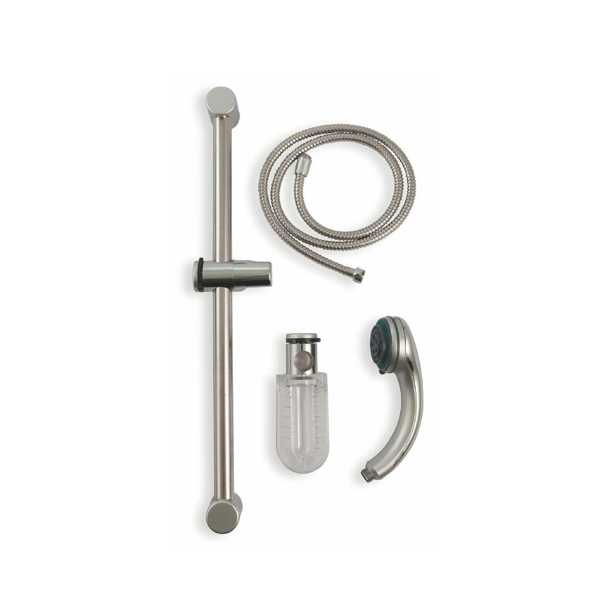 Set de douche avec douchette, tuyau flexible et barre coulissante satinée Sahra