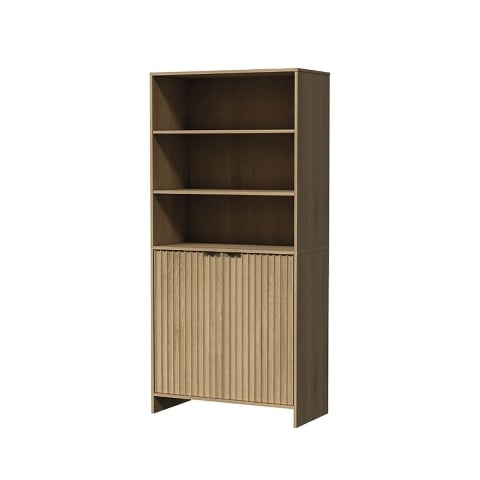Bibliothèque murale en bois 3 étagères 2 portes 80x34x172cm Aneka Promotion