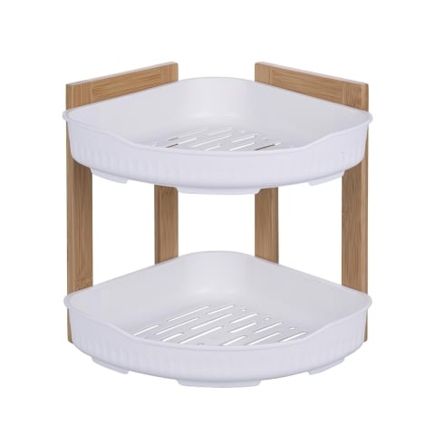 Étagère d'angle de douche en bois 2 étagères plastique 23x23x27cm Aliva Promotion