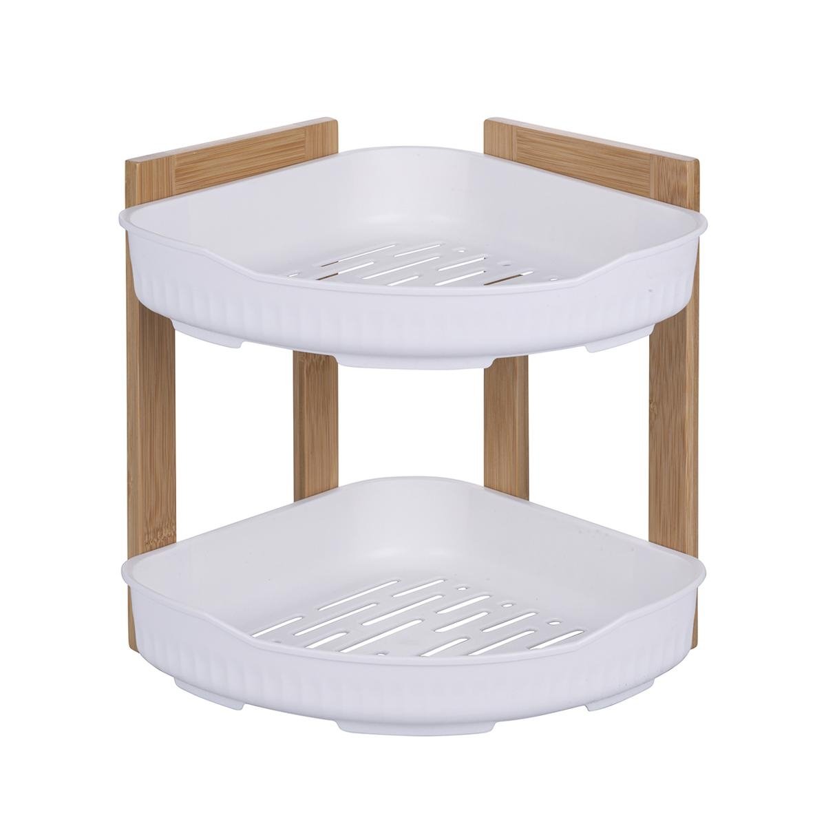 Étagère d'angle de douche en bois 2 étagères plastique 23x23x27cm Aliva Promotion Étagère d'angle de douche en bois 2 étagères plastique 23x23x27cm Aliva Promotion
