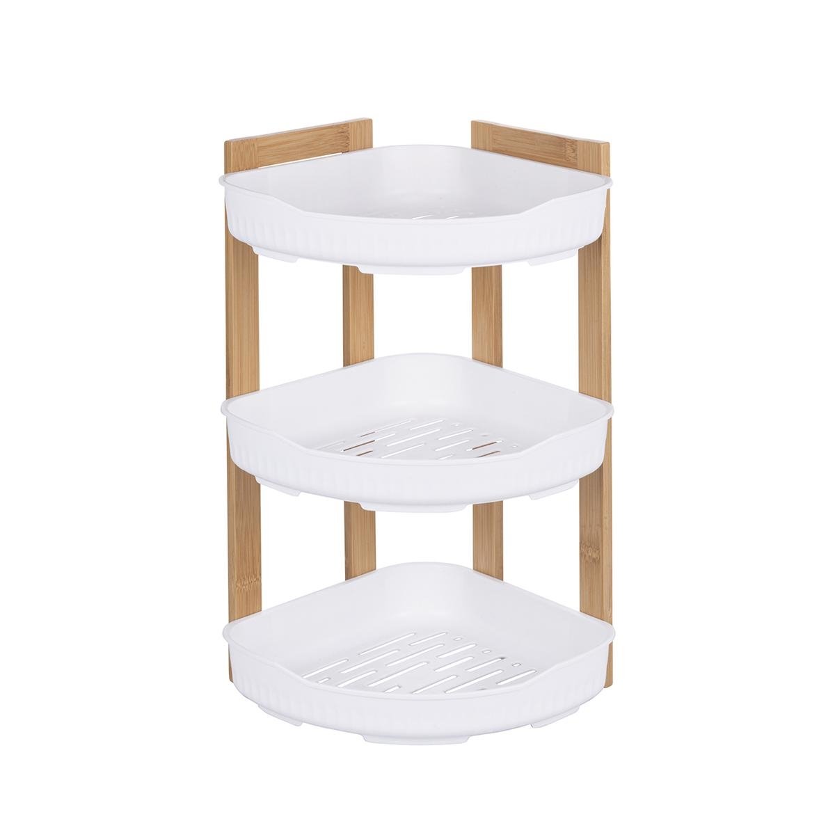 Étagère d'angle de douche 3 niveaux en bois et plastique Norea Promotion Étagère d'angle de douche 3 niveaux en bois et plastique Norea Promotion