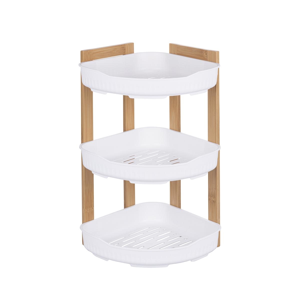 Étagère d'angle de douche 3 niveaux en bois et plastique Norea