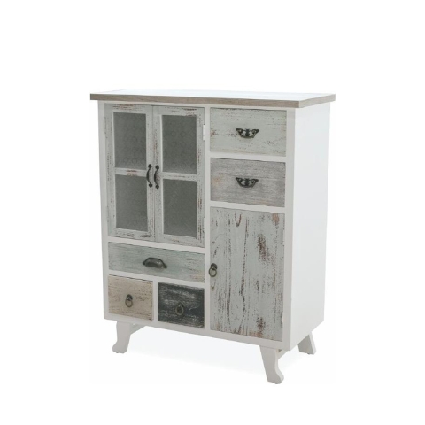 Buffet en bois shabby chic avec 5 tiroirs et 3 portes Decapé Promotion