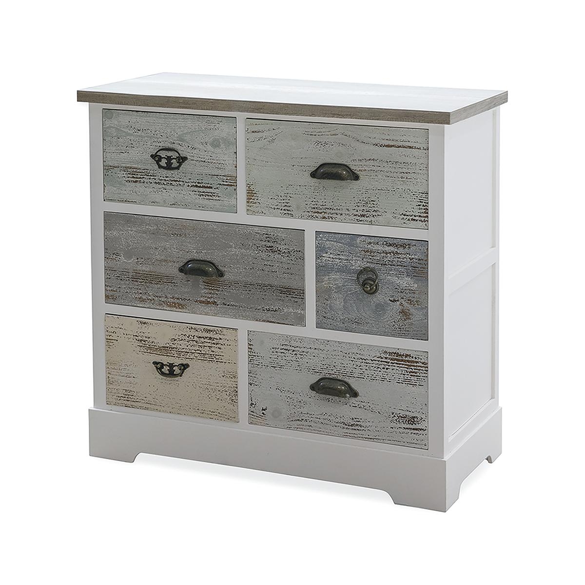 Commode en bois shabby chic 6 tiroirs 77x35x77cm Decapé