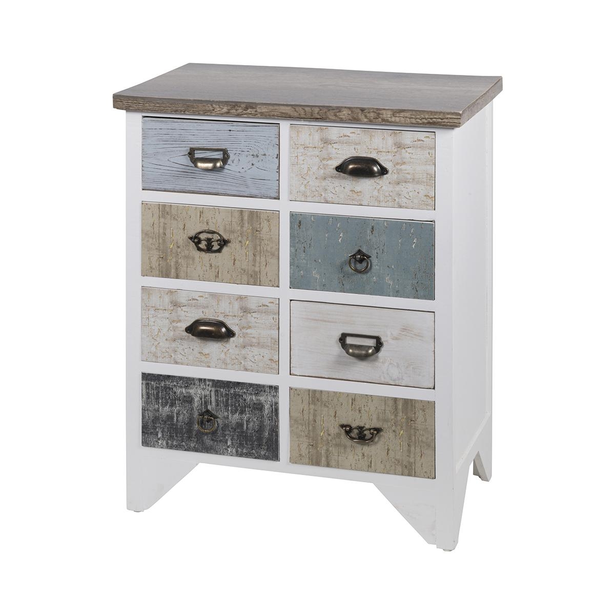Commode shabby chic en bois 8 tiroirs 65x37x81cm Sardinia
