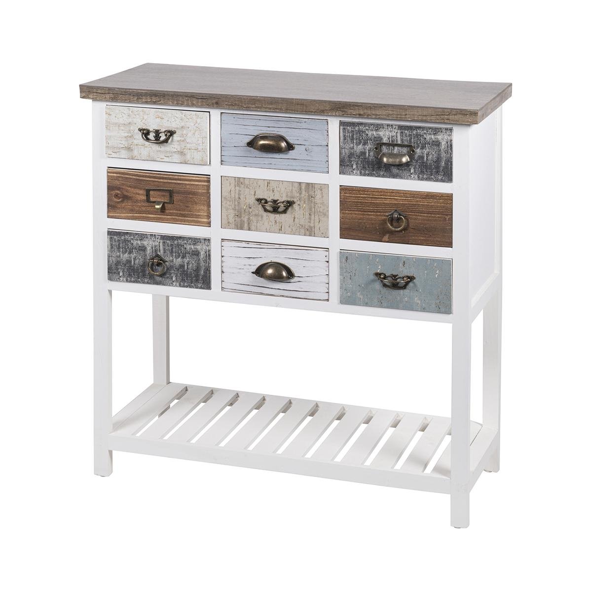 Console en bois shabby chic 9 tiroirs 80x32,5x82 cm Sardinia