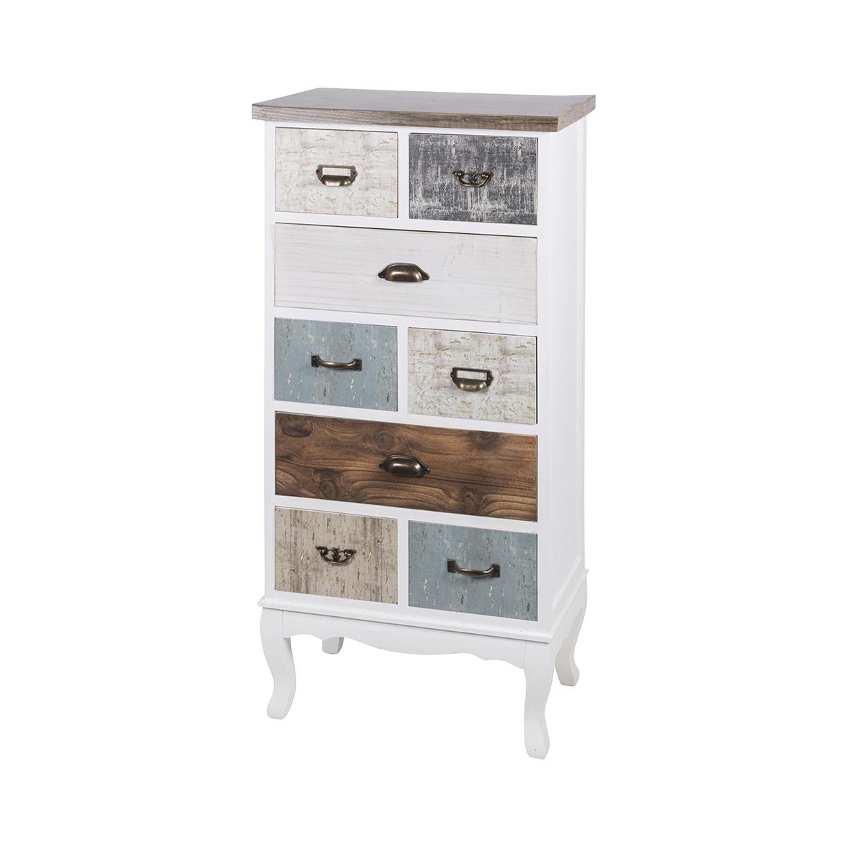 Commode haute en bois 8 tiroirs 58x35x123cm shabby chic Sardinia