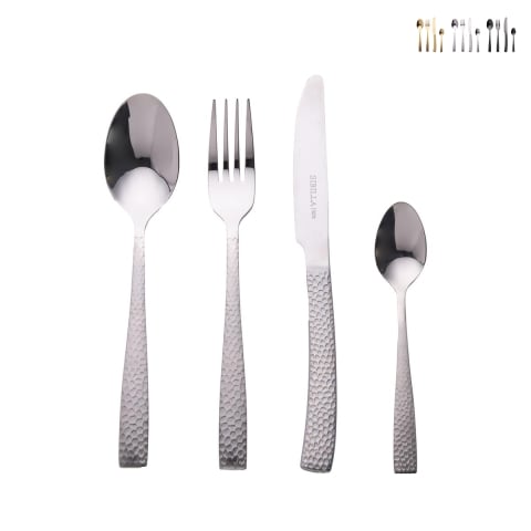 Ensemble de 24 couverts en acier inoxydable avec manche effet martelé Bali Promotion