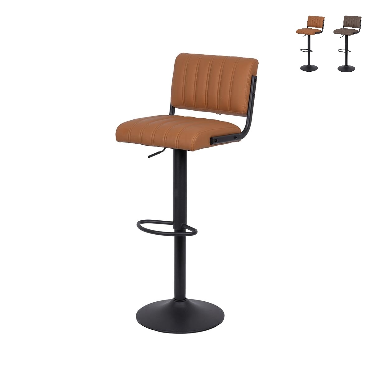 Ensemble de 2 tabourets de bar pivotants en similicuir style industriel Teyama